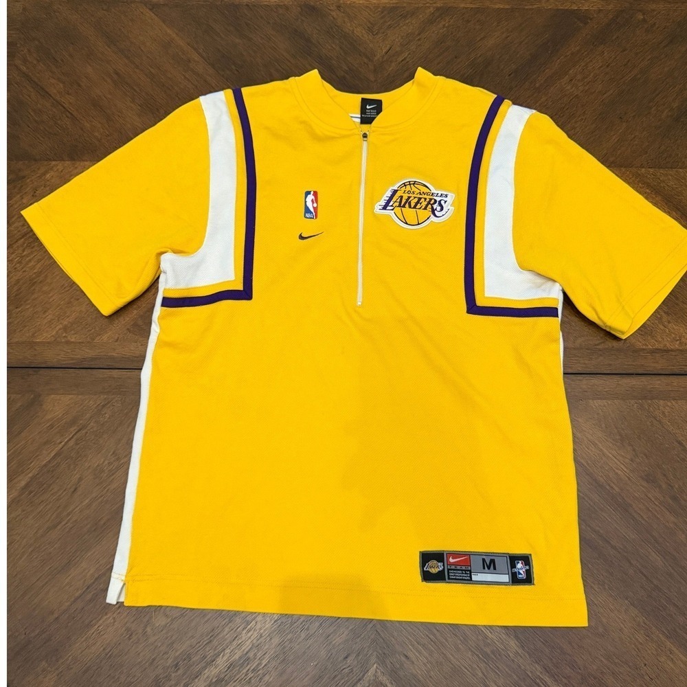 Nike Los Angeles Lakers NBA Shooting Shirt Mens Medium Yellow Quarter Zip Warmup